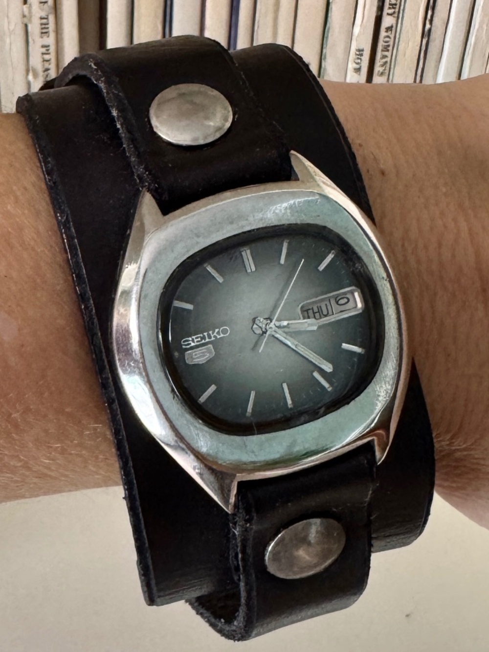 Red Monkey Designs Vintage 70s Seiko Automatic Watch Leather Cuff Band 2001 RARE